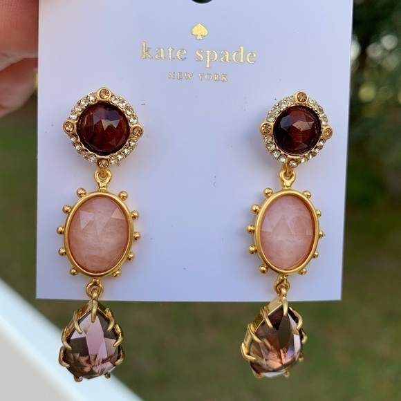 Kate Spade ♠️ Pink Dangle Druzy Stone Earrings - Picture 1 of 2